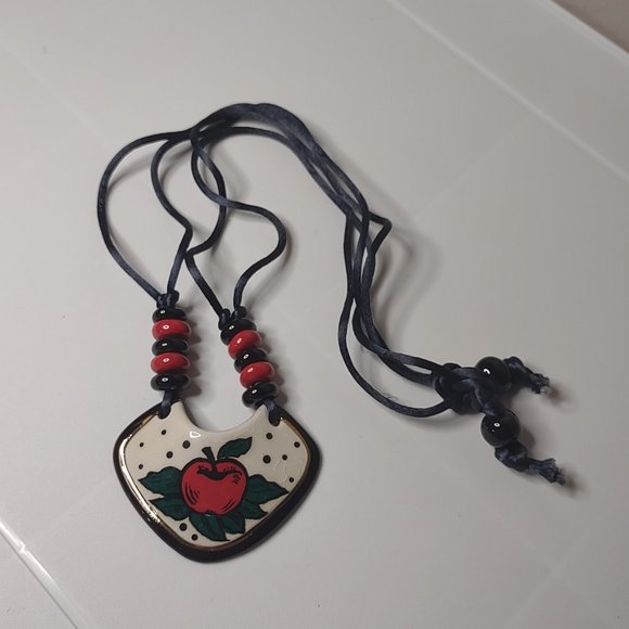 Vintage Red Apple Pendant Necklace - Picture 1 of 14
